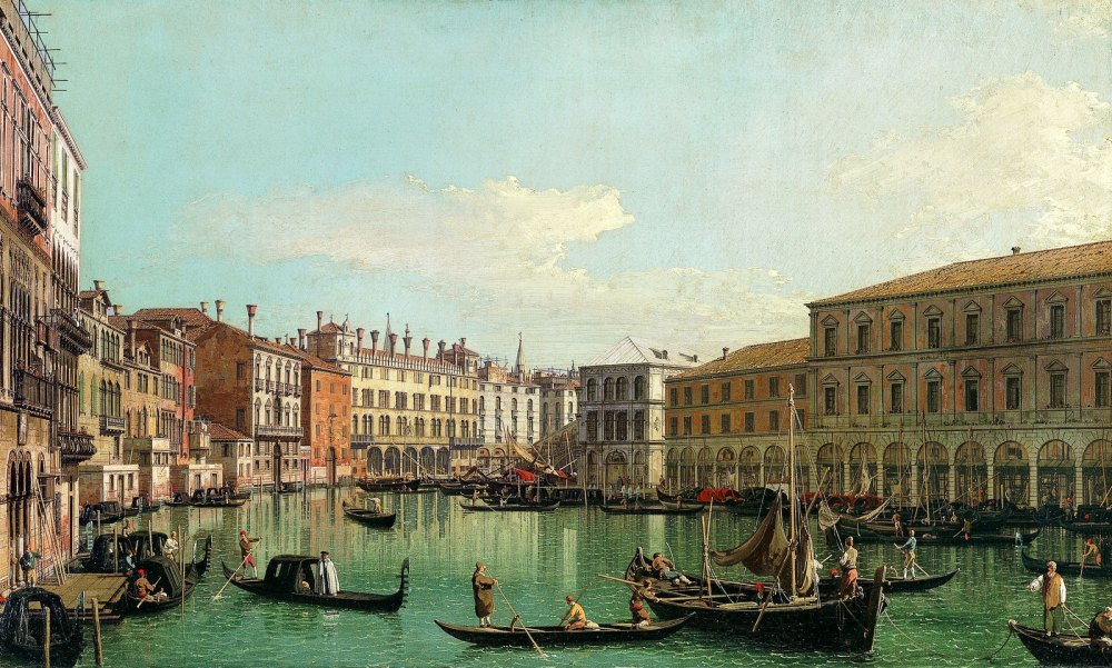 Il Canal Grande, Venezia, Guardando a Sud Verso il Ponte di Rialto